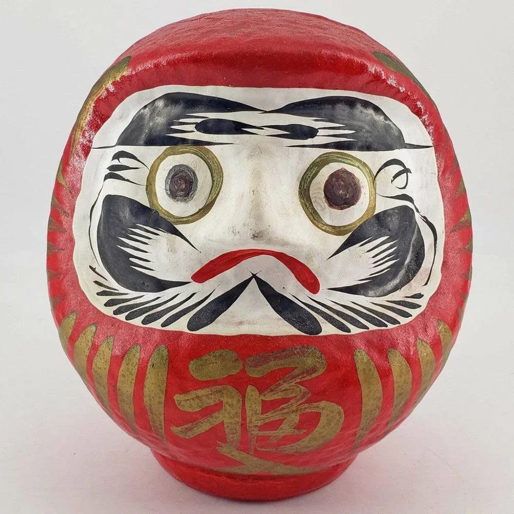 Japanese Daruma Doll Red Wishing Doll Paper Mache 6" - Picture 1 of 4